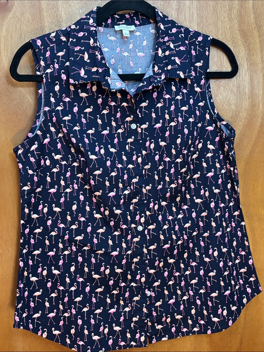 Talbots Sleeveless Button-Down Shirt with Pink Flamingo Print🦩